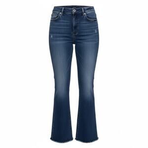 Judy Blue Classic Dark Wash Flare Jeans Size 11/30 High Rise Stretch Raw Hem